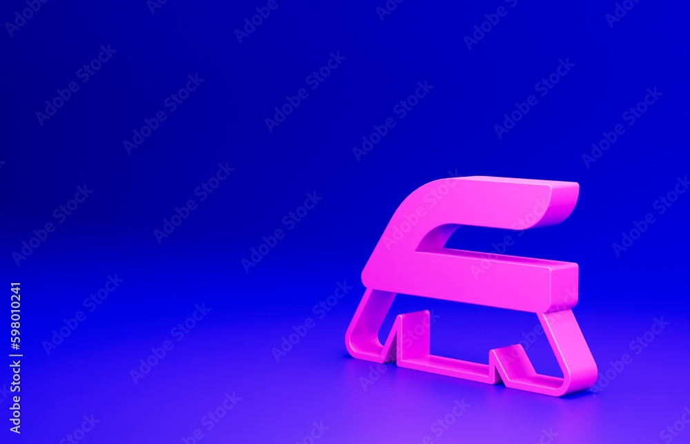 Pink Brush for cleaning icon isolated on blue background. Cleaning service concept. Minimalism concept. 3D render illustration Pink Brush for cleaning icon isolated on blue background. Cleaning service concept. Minimalism concept. 3D render illustration