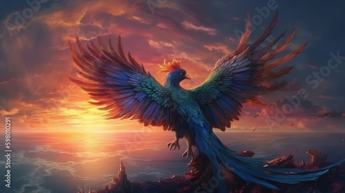 A pheonix in realistic style on sunrise © TheGoldTiger
