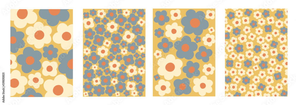 flowers retro pattern background for social media posts, banner, card design