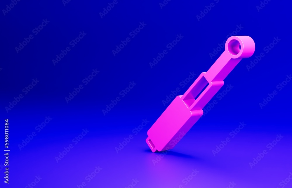 Pink Telescopic baton icon isolated on blue background. Minimalism concept. 3D render illustration Pink Telescopic baton icon isolated on blue background. Minimalism concept. 3D render illustration