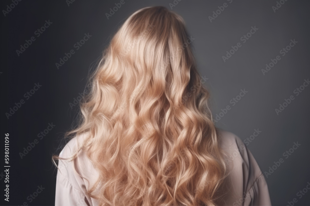 Curly blond hair closeup, no face. Back view of beautiful blond woman with long wavy hair Curly blond hair closeup, no face. Back view of beautiful blond woman with long wavy hair