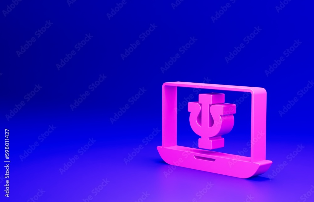 Pink Online psychological counseling distance icon isolated on blue background. Psychotherapy, psychological help, psychiatrist online consulting. Minimalism concept. 3D render illustration Pink Online psychological counseling distance icon isolated on blue background. Psychotherapy, psychological help, psychiatrist online consulting. Minimalism concept. 3D render illustration