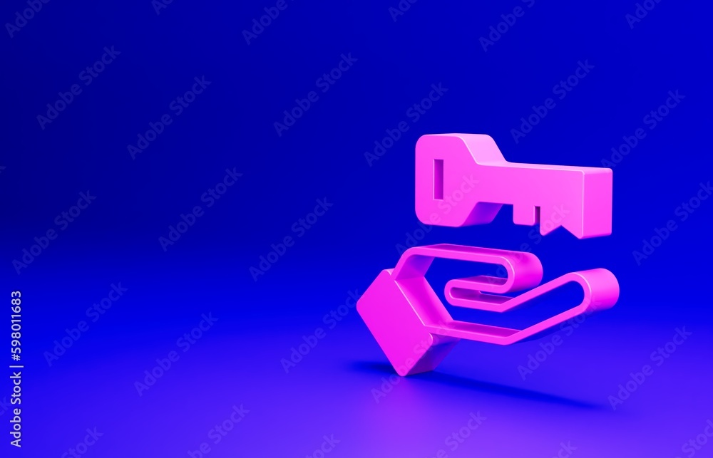 Pink Solution to the problem in psychology icon isolated on blue background. Key. Therapy for mental health. Minimalism concept. 3D render illustration Pink Solution to the problem in psychology icon isolated on blue background. Key. Therapy for mental health. Minimalism concept. 3D render illustration
