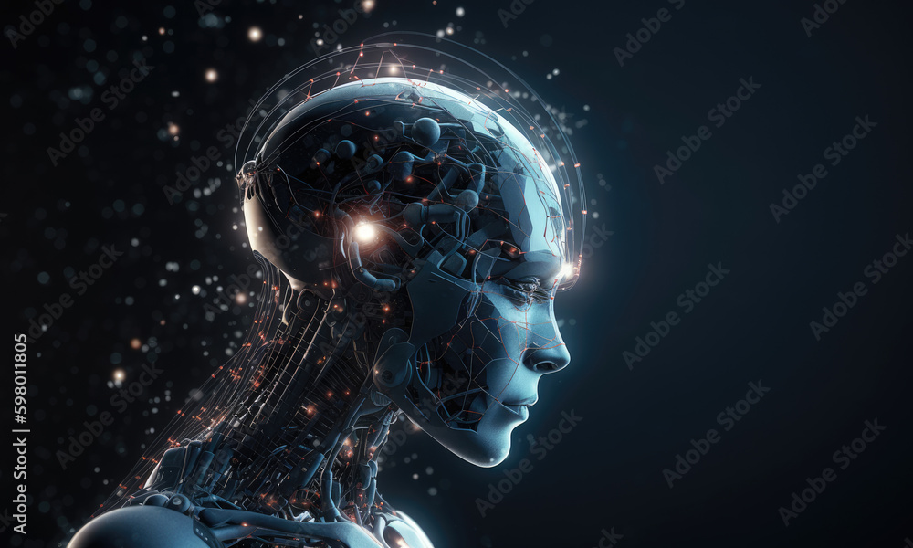 Female cyborg head, artificial intelligence concept, Generative AI Female cyborg head, artificial intelligence concept, Generative AI