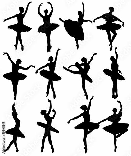 ballerina silhouette ballet dance pose icon, white background