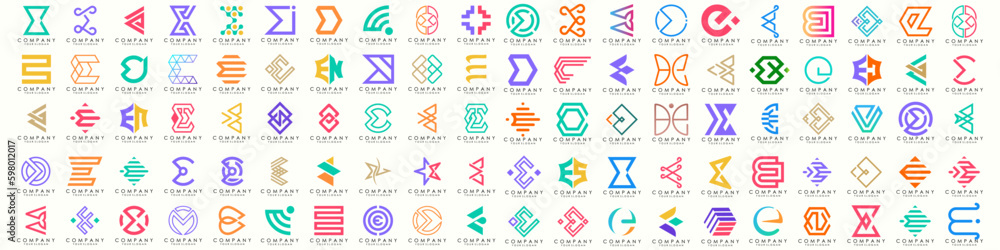 mega collection letters E logo design inspiration. minimalist abstract letter logos with colorful mega collection letters E logo design inspiration. minimalist abstract letter logos with colorful
