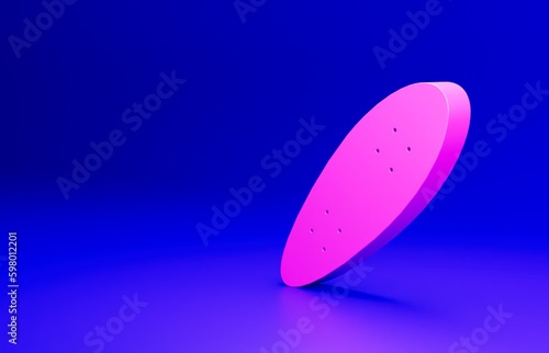 Pink Longboard or skateboard cruiser icon isolated on blue background. Extreme sport. Sport equipment. Minimalism concept. 3D render illustration