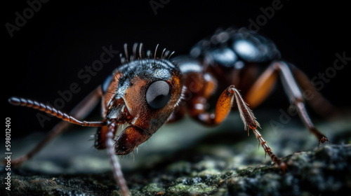 ants on the ground, close up of macro ant, generative ai © TheGoldTiger