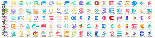 mega collection letters E logo design inspiration. minimalist abstract letter logos with colorful