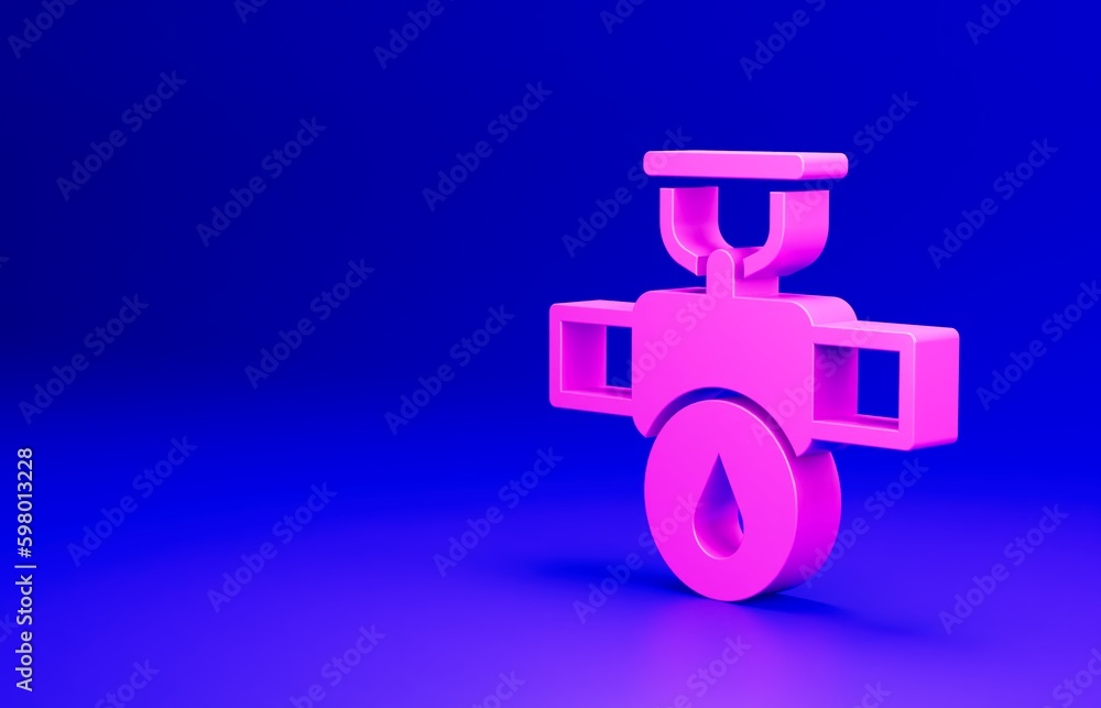 Pink Industry metallic pipe and valve icon isolated on blue background. Minimalism concept. 3D render illustration Pink Industry metallic pipe and valve icon isolated on blue background. Minimalism concept. 3D render illustration