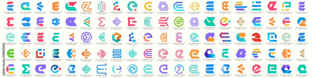 mega collection letters E logo design inspiration. minimalist abstract letter logos with colorful mega collection letters E logo design inspiration. minimalist abstract letter logos with colorful