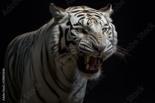 Majestic Siberian White Tiger in black background, generative ai