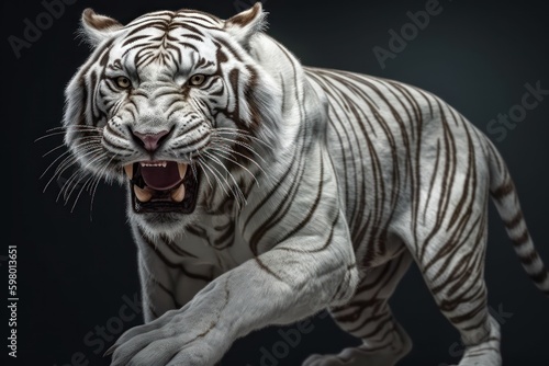 Majestic Siberian White Tiger in black background  generative ai