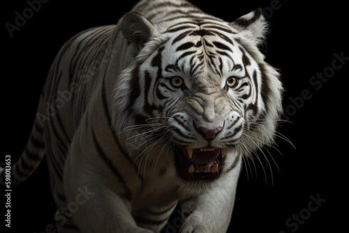 Majestic Siberian White Tiger in black background, generative ai