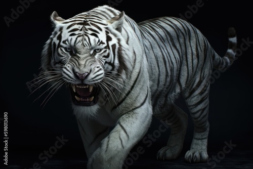 Powerful and Dangerous Siberian White Tiger, generative ai