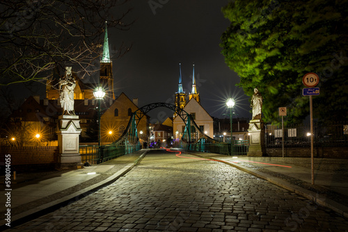 Ostrow Tumski at night Wroclaw, Poland.