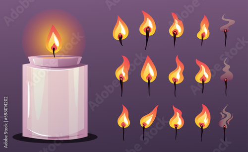 Candle burning candlelight animation isolated concept. Vector graphic design illustration