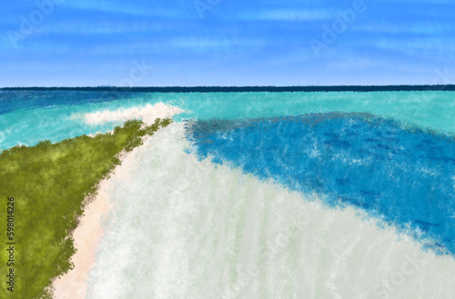 Fototapeta Naklejka Na Ścianę i Meble -  digital painting beach top view tropical landscape
