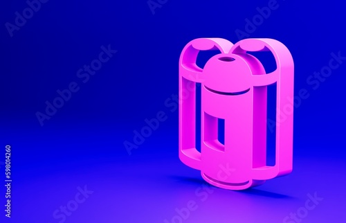 Pink Paint spray can icon isolated on blue background. Minimalism concept. 3D render illustration