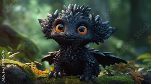 Cute black dragon baby with big cute eyes  generative ai