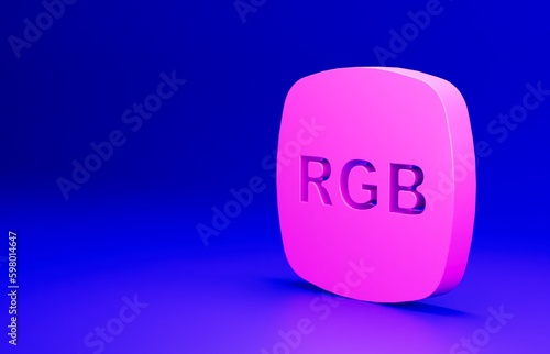Pink Speech bubble with RGB and CMYK color mixing icon isolated on blue background. Minimalism concept. 3D render illustration