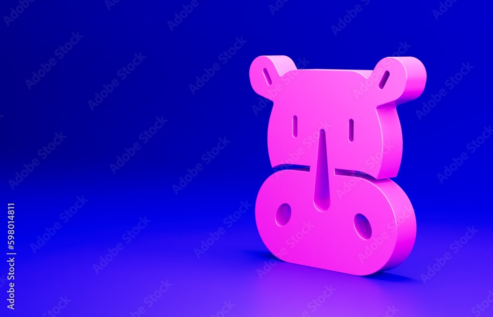 Pink Rhinoceros icon isolated on blue background. Animal symbol. Minimalism concept. 3D render illustration Pink Rhinoceros icon isolated on blue background. Animal symbol. Minimalism concept. 3D render illustration