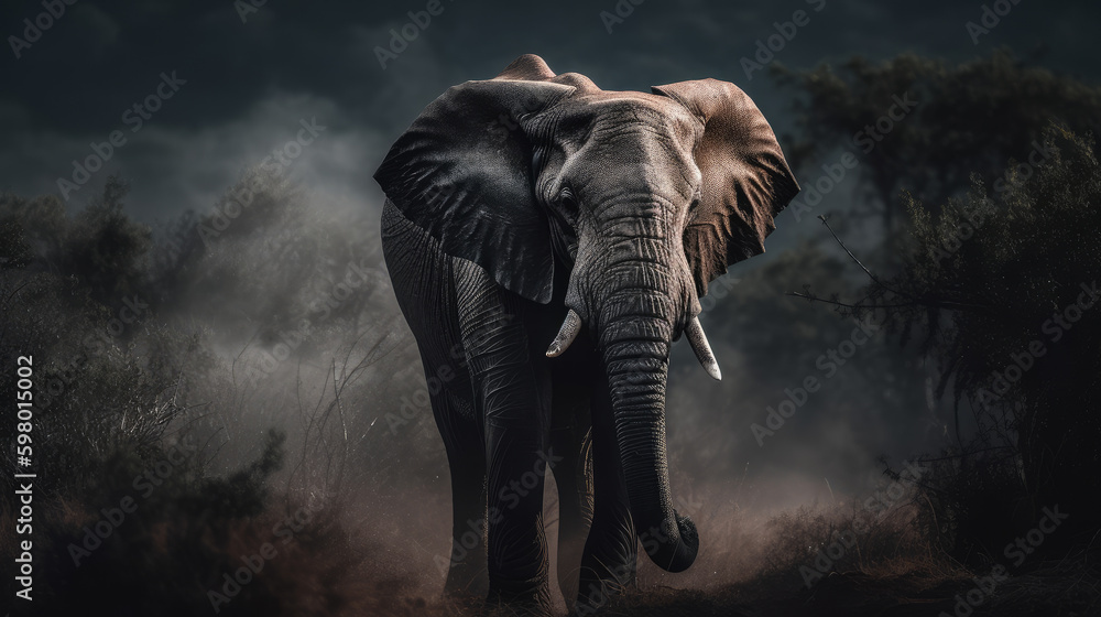 Fototapeta premium Dramatic photo of an african elephant, generative ai