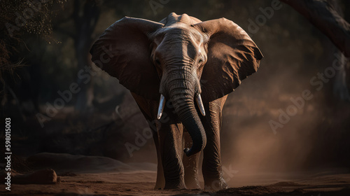 Dramatic photo of an african elephant, generative ai © TheGoldTiger