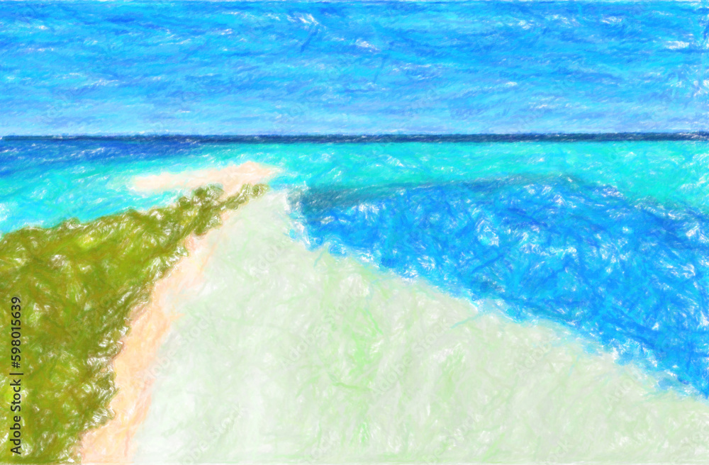 digital painting brush pencil beach top view tropical landscape