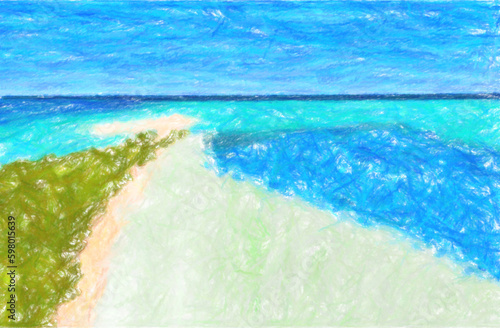 digital painting brush pencil beach top view tropical landscape