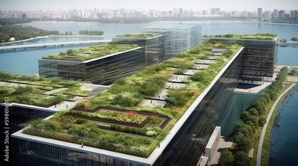 Green roofs carbon capture urban landscape, generative ai