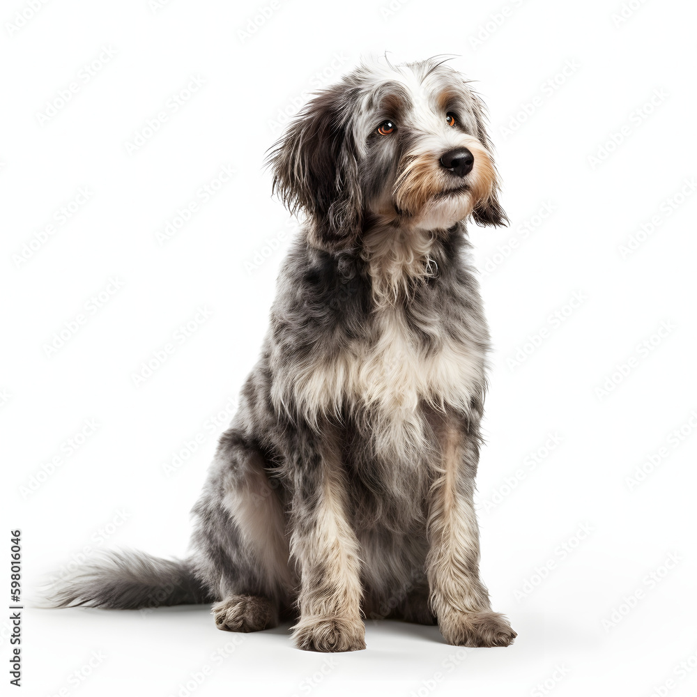 Aussiedoodle breed dog isolated on white background