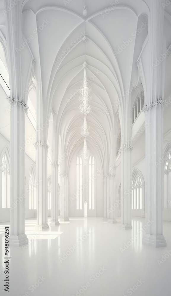 white corridor with gothic columns
