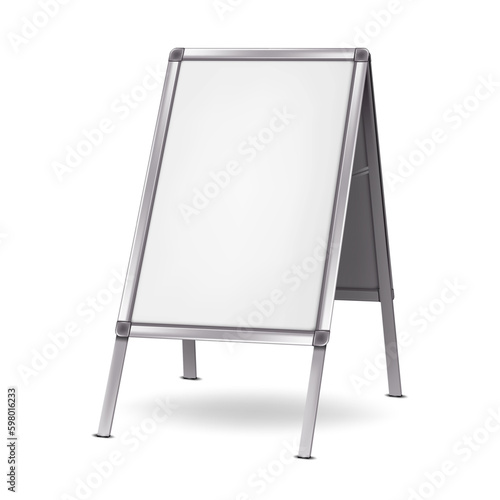 White blank A-frame sign vector mock-up. Sandwich board realistic mockup. Folding portable advertising display template