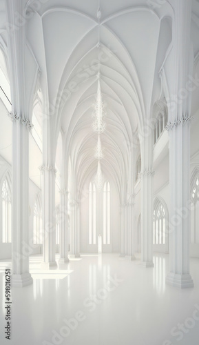 white corridor with gothic columns