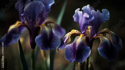 iris flower closeup, flower garden, generative ai
