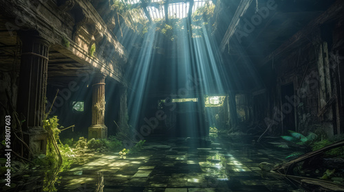 old abandoned factory  lost place under water  generative ai