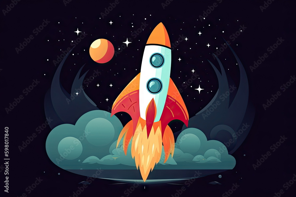 Rocket start up, space, to the moon Rocket start up, space, to the moon
