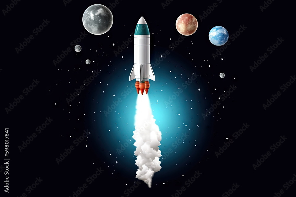 Obraz premium Rocket start up, space, to the moon