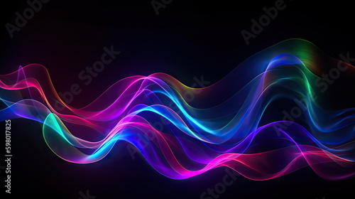 colorful neon wavy ribbons, spectrum light