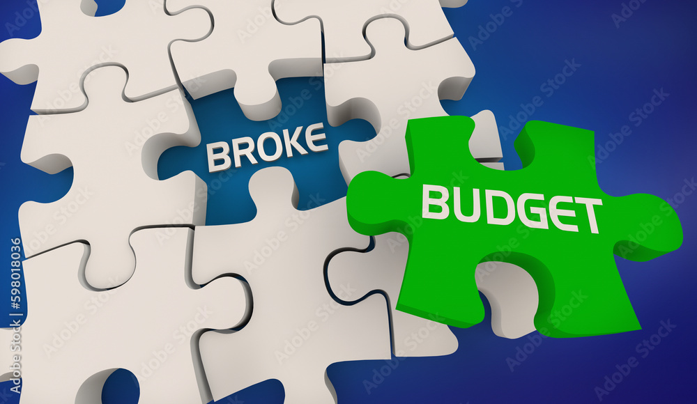 Broke Vs Budget Solution to Money Trouble Problem Puzzle 3d Illustration Broke Vs Budget Solution to Money Trouble Problem Puzzle 3d Illustration