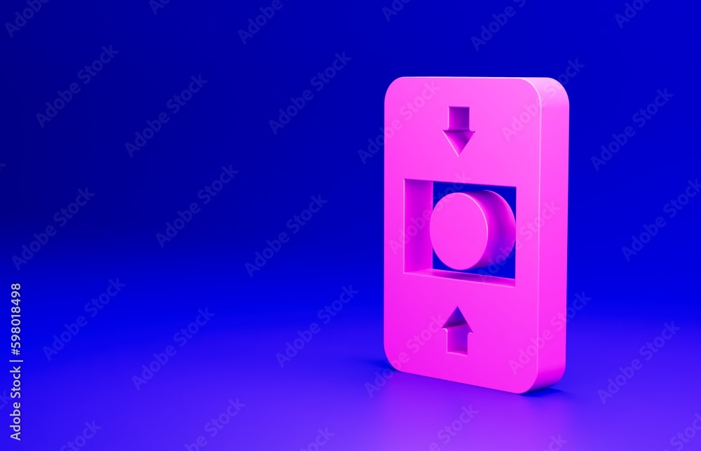 Pink Fire alarm system icon isolated on blue background. Pull danger fire safety box. Minimalism concept. 3D render illustration