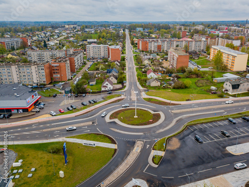 Traffic circle (roundabout) in residential city territory as traffic jam solution design
