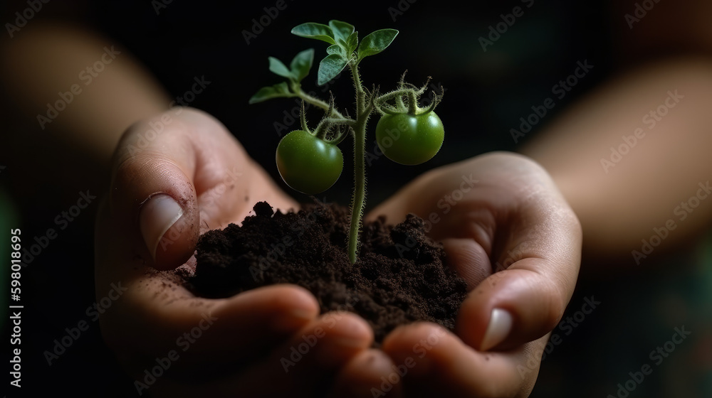 tomatoes in hand, organic food concept in female hands, generative ai tomatoes in hand, organic food concept in female hands, generative ai