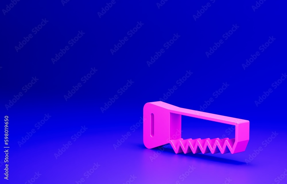 Pink Hand saw icon isolated on blue background. Minimalism concept. 3D render illustration Pink Hand saw icon isolated on blue background. Minimalism concept. 3D render illustration