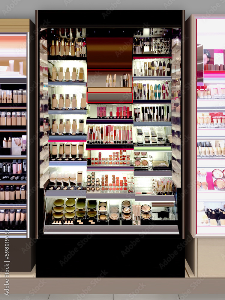 Beauty shop Cosmetics and Make up on shelf. illustration is suitable for presenting new makeup products, among many others.
