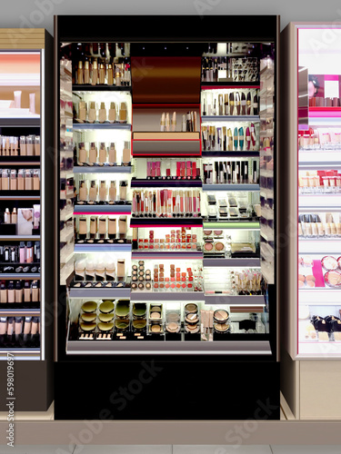 Beauty shop Cosmetics and Make up on shelf. illustration is suitable for presenting new makeup products, among many others.