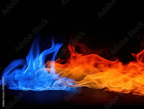  fires of blue and yellow against a black background, in the style of dark white and light red, dark purple and orange, mythological references, ai generated,