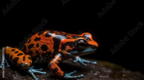 Poison dart frog on black backdrop, generative ai