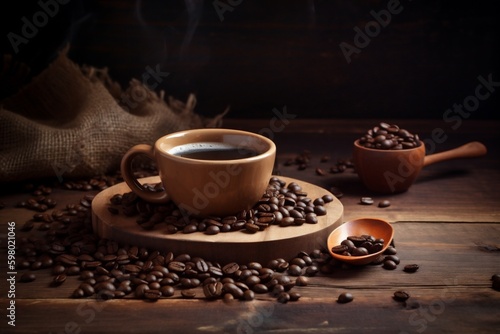 brown espresso drink cup cafe morning bean breakfast aroma mug. Generative AI. Generative AI